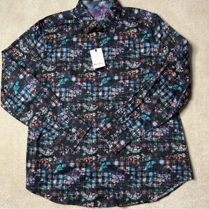 Robert Graham Button Up Shirt Mens XXL Paisley Floral Art Flip Cuff LS Cotton